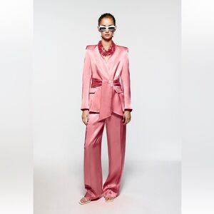 Zara belted satin pink suit NWT
